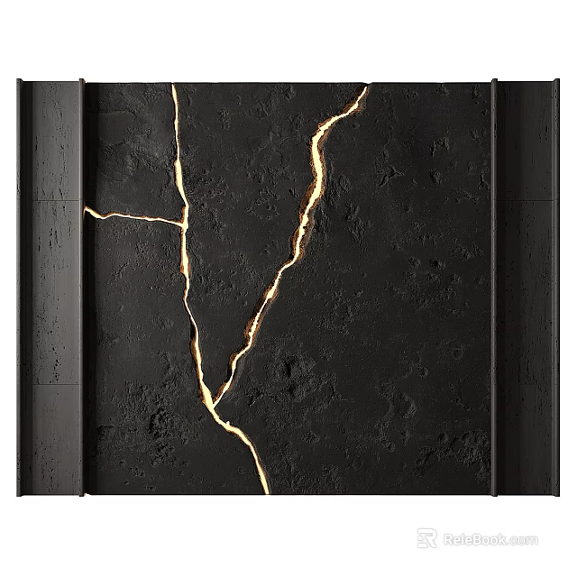 Black Textured Background Wall With Golden Cracks And Framed Edges 3d model
