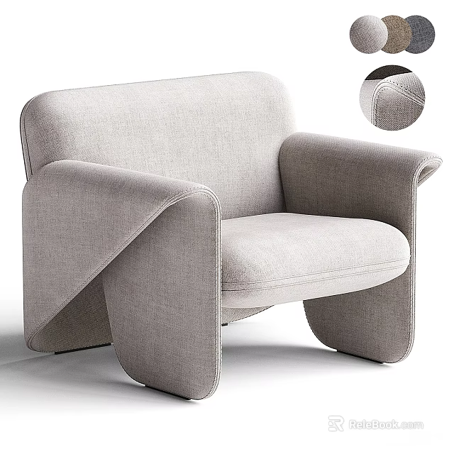 Modern Light Gray Fabric Single Sofa With Curved Armrests And Minimalist Design 3d model 