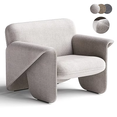 Modern Light Gray Fabric Single Sofa With Curved Armrests And Minimalist Design 3d model