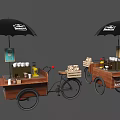 Indoor Martina Coffee Tricycle Carts With Black Umbrellas Coffee Cups And Pastries