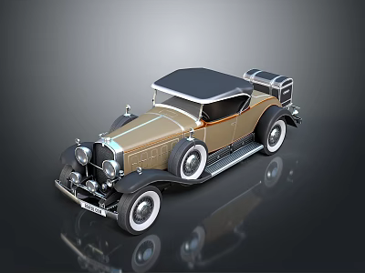 Vintage Classic Car With Brown Black Exterior Convertible Top And White Wall Wheels 3d model