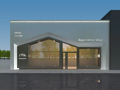 DUOLE TECNI Experience Shop Modern Storefront Design With Wooden Slats And Glass Door 3d model