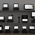 Smart POS Machines Various Models Displayed on Shelves with Digital Screens 3d model