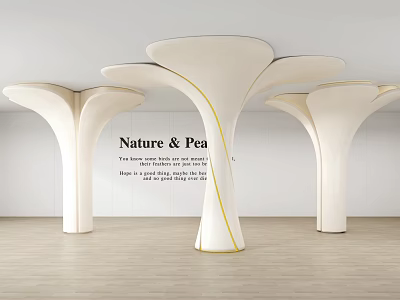 Organic Shaped White Columns with Yellow Accents in Modern Interior Design 3d model