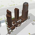 Modern Urban Commercial Street With Tall Buildings Pedestrian Plaza And Greenery