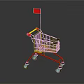 Kids Playing With Red Shopping Cart Featuring Yellow Accents And Small Flag