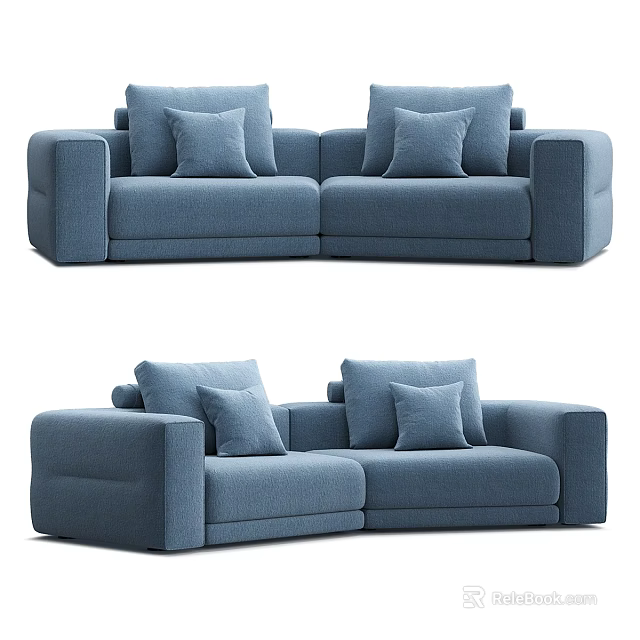 Blue Upholstered Three Seater Sofa With Modern Design And Comfortable Cushions 3d model
