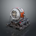 Industrial Sci Fi Mechanical Device With Orange Gray Casing Circular Panel And Multiple Pipes 3d model