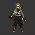 Anime Action Figure With Yellow Hair Flame Decorations And Black Outfit