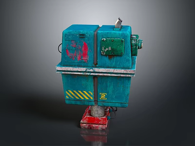 Blue Mechanical Character With Small Bird And Green Panel Red Base Yellow Stripes 3d model