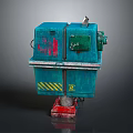 Blue Mechanical Character With Small Bird And Green Panel Red Base Yellow Stripes