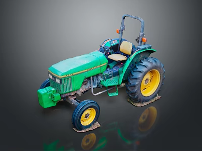 Industrial Equipment Green Tractor With Yellow Wheels And Operator Cab For Heavy Duty Use 3d model