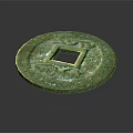 Unique Green Ancient Coin Jewelry Featuring Round Shape Square Center Hole And Engraved Patterns
