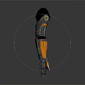 Mechanical Creature Character With Robotic Arm Metallic Structure And Orange Gray Design 3d model