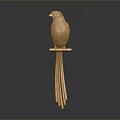 Golden Parrot Sculpture Standing on Branch with Gray Background and Reflection