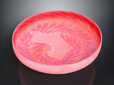 Intricate Pink Red Marbled Sculpture Bowl With Artistic Leaf Patterns 3d model