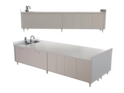 Sleek Modern Kitchen Interior With Stainless Steel Countertop Cabinetry Sink And Faucet 3d model