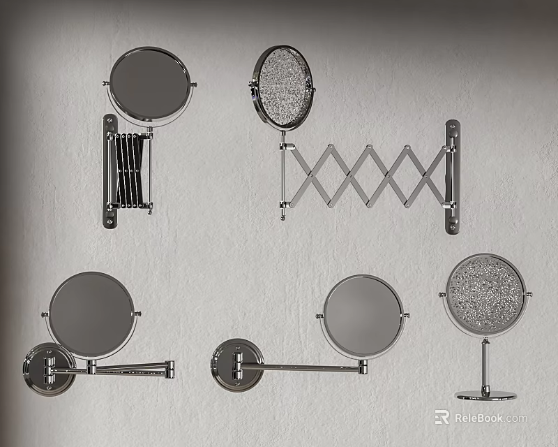 Modern Mirrors Collection With Wall Mounted And Stand Designs Featuring Adjustable Arms 3d model