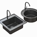 Black Square and Round Kitchen Sinks with Faucets for Modern Kitchen Use 3d model