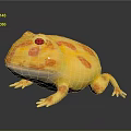 Realistic Yellow Reptile with Pink Spots and Red Eyes on Reflective Surface