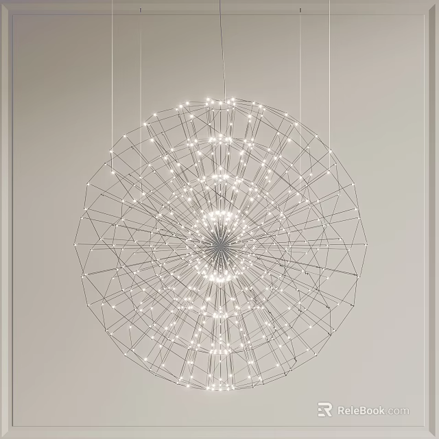 Modern Circular Chandelier With Metal Frame Mesh Structure And Small Lights 3d model 