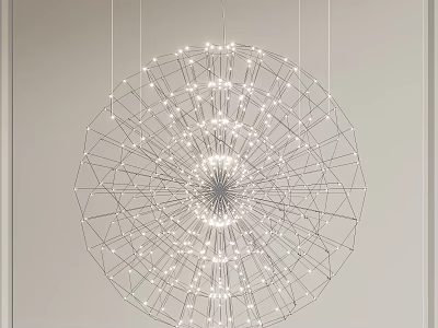 Modern Circular Chandelier With Metal Frame Mesh Structure And Small Lights 3d model