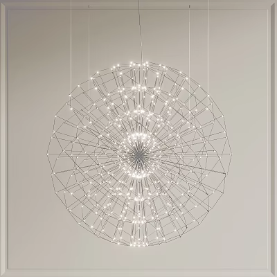 Modern Circular Chandelier With Metal Frame Mesh Structure And Small Lights 3d model