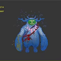 Furry Fantasy Creature Design With White Fur Blue Antlers Pink Paws And Glowing Spots