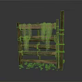 Rustic Wooden Fence Structure With Vines And Stones At The Bottom
