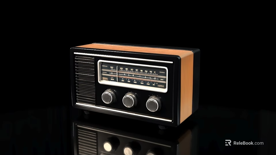Classic Vintage Radio With Black And Wooden Casing Knobs And FM Dial 3d model 