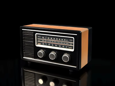 Classic Vintage Radio With Black And Wooden Casing Knobs And FM Dial 3d model