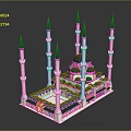 Traditional Mosque Architectural Design With White Blue Domes Tall Minarets And Gold Accents