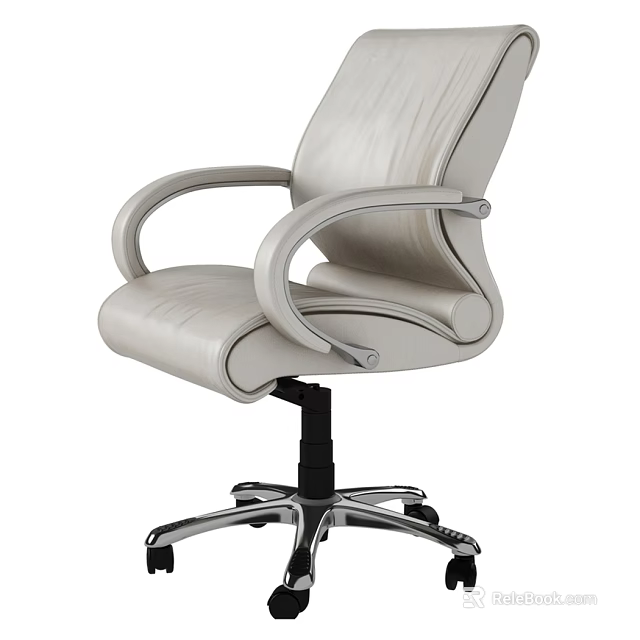 Light Colored Leather Office Chair With Modern Design Ergonomic Armrests And Swivel Casters 3d model 