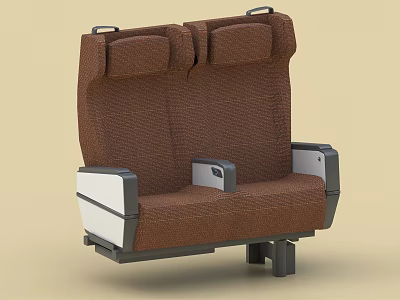 Brown Fabric Double Seat With Two Headrests White Gray Armrests And Black Base 3d model
