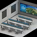 Modern Control Room With Large Display Screen Multiple Monitoring Monitors And Control Desks