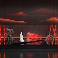 Modern Indoor Landscape Design Featuring Red Lighting Mountain Pattern Water Sculpture And Sleek Floor