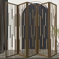 Modern Gold Metal Frame Room Divider Screen With Vertical Stripes For Interior Decor 3d model