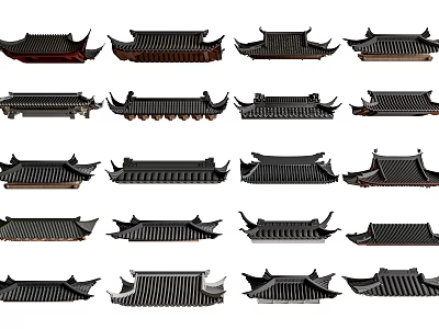 Chinese Traditional Roof Components with Various Styles Eave Designs And Tile Structures 3d model