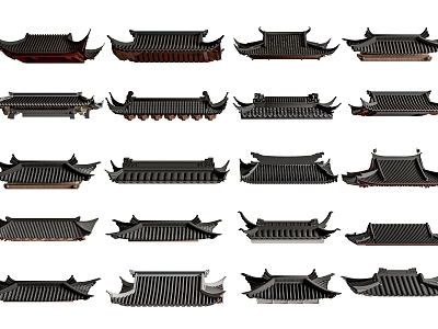 Chinese-style eaves, eaves, tiles, roof ridge, roof eaves line model