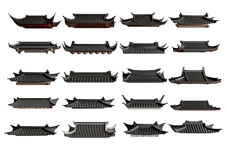 Chinese-style eaves, eaves, tiles, roof ridge, roof eaves line 3d model