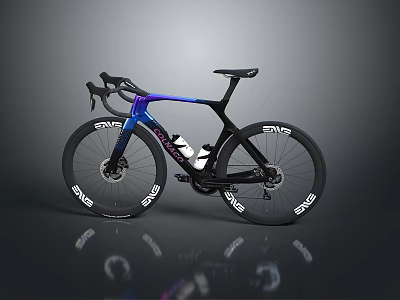 Sleek Black Racing Bicycle With Aerodynamic Frame Purple Blue Gradient And ENVE Wheels 3d model