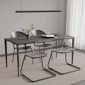 Modern Black Dining Table Set With Metal Chairs Transparent Seats Vase And Hanging Light