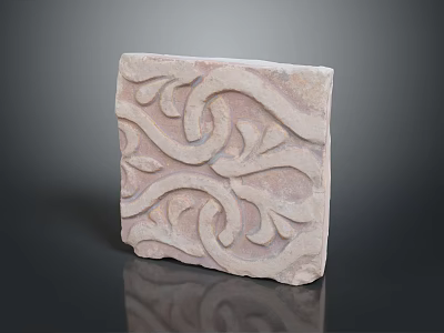 Decorative Square Carved Stone Brick With Intricate Floral Patterns And Textured Surface 3d model