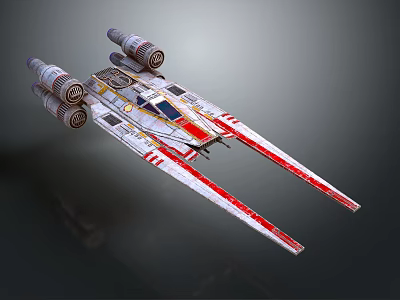 Red And White Starfighter Spaceship With Multiple Engines And Streamlined Design 3d model