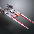 Red And White Starfighter Spaceship With Multiple Engines And Streamlined Design