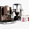 Modern Brown Coffee Machine And Black Grinder With Storage Jars On Kitchen Countertop