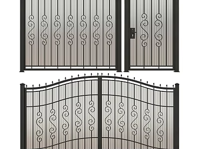 Wrought Iron Gate Design With Curved Scroll Patterns And Double Doors 3d model