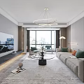 Modern Living Room Interior With Beige Sofa Green Cushion Bookshelf And Green Plant