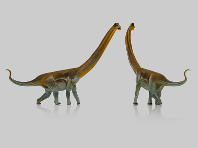 Two Long Necked Reptile Dinosaur Figurines With Brown Green Hues Standing On Gray Surface 3d model