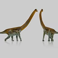 Two Long Necked Reptile Dinosaur Figurines With Brown Green Hues Standing On Gray Surface
